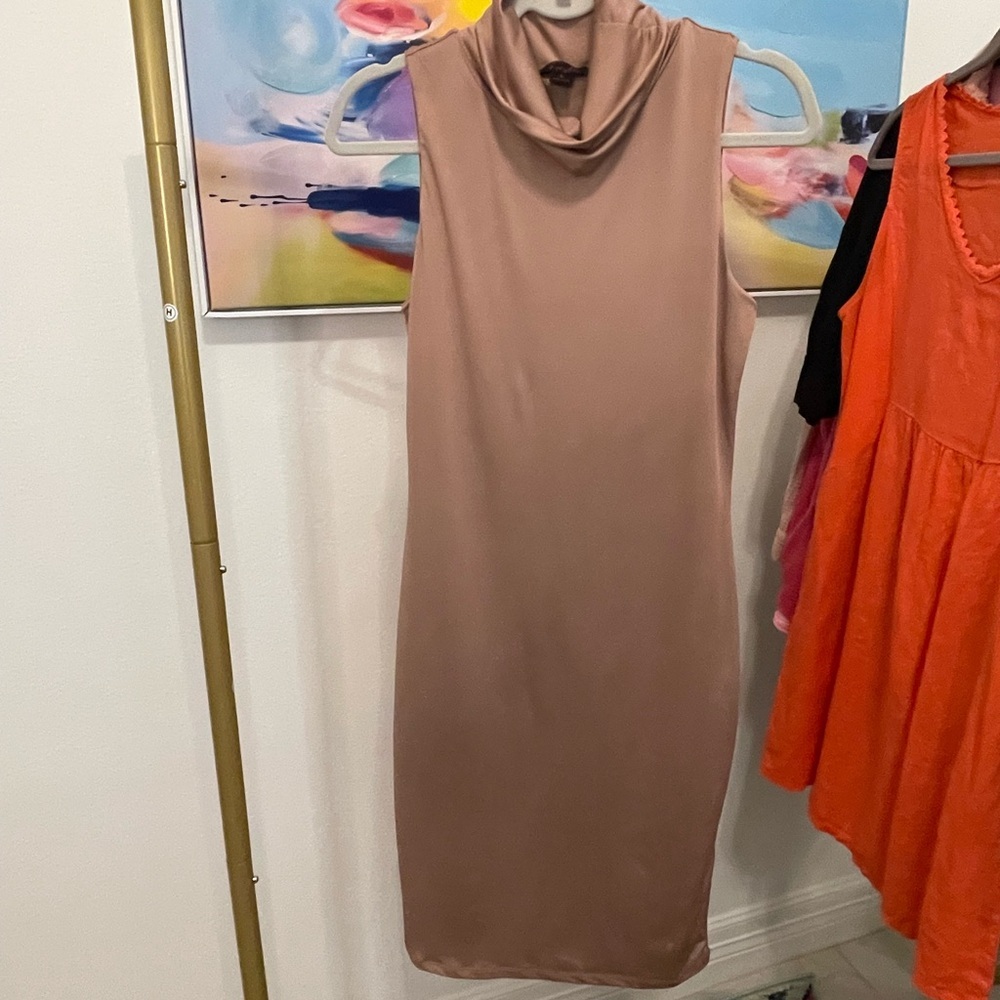 Fiestar Sleeveless Cowl Neck Midi Dress in Taupe bodycon